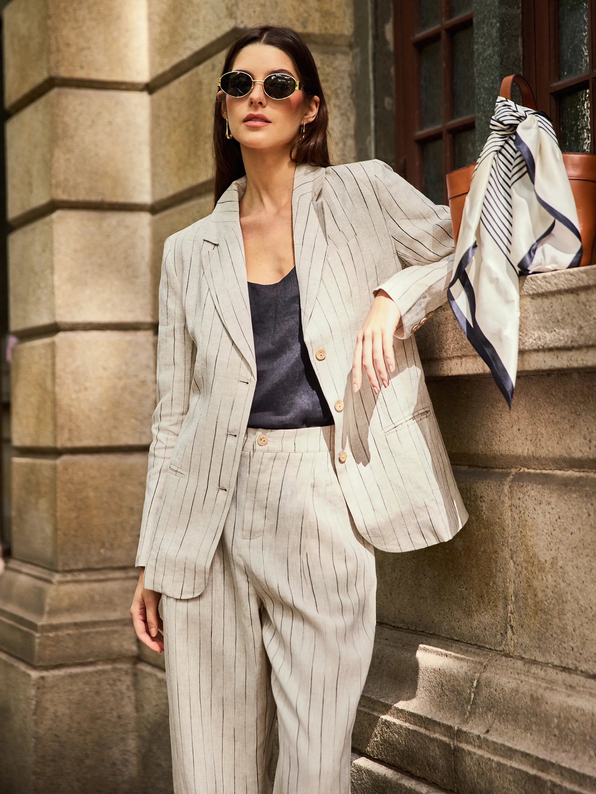 LINTICO LINTICO 100% Linen Sketch Stripe Suit Set ELOISE — lifestyle worn / used context