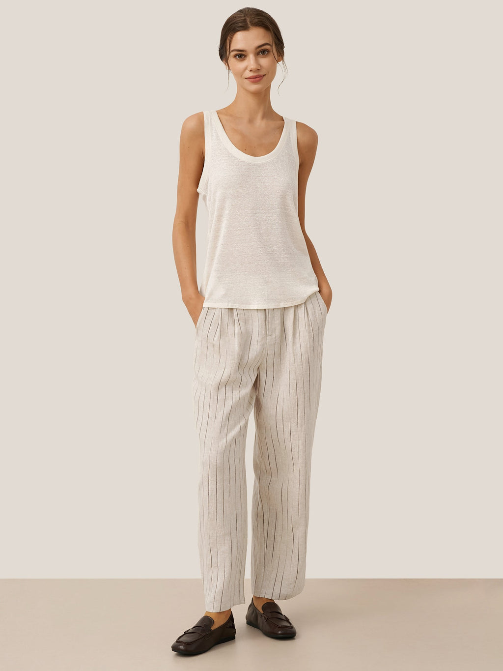 LINTICO 100% Linen Sketch Stripe Suit Set ELOISE — product on model