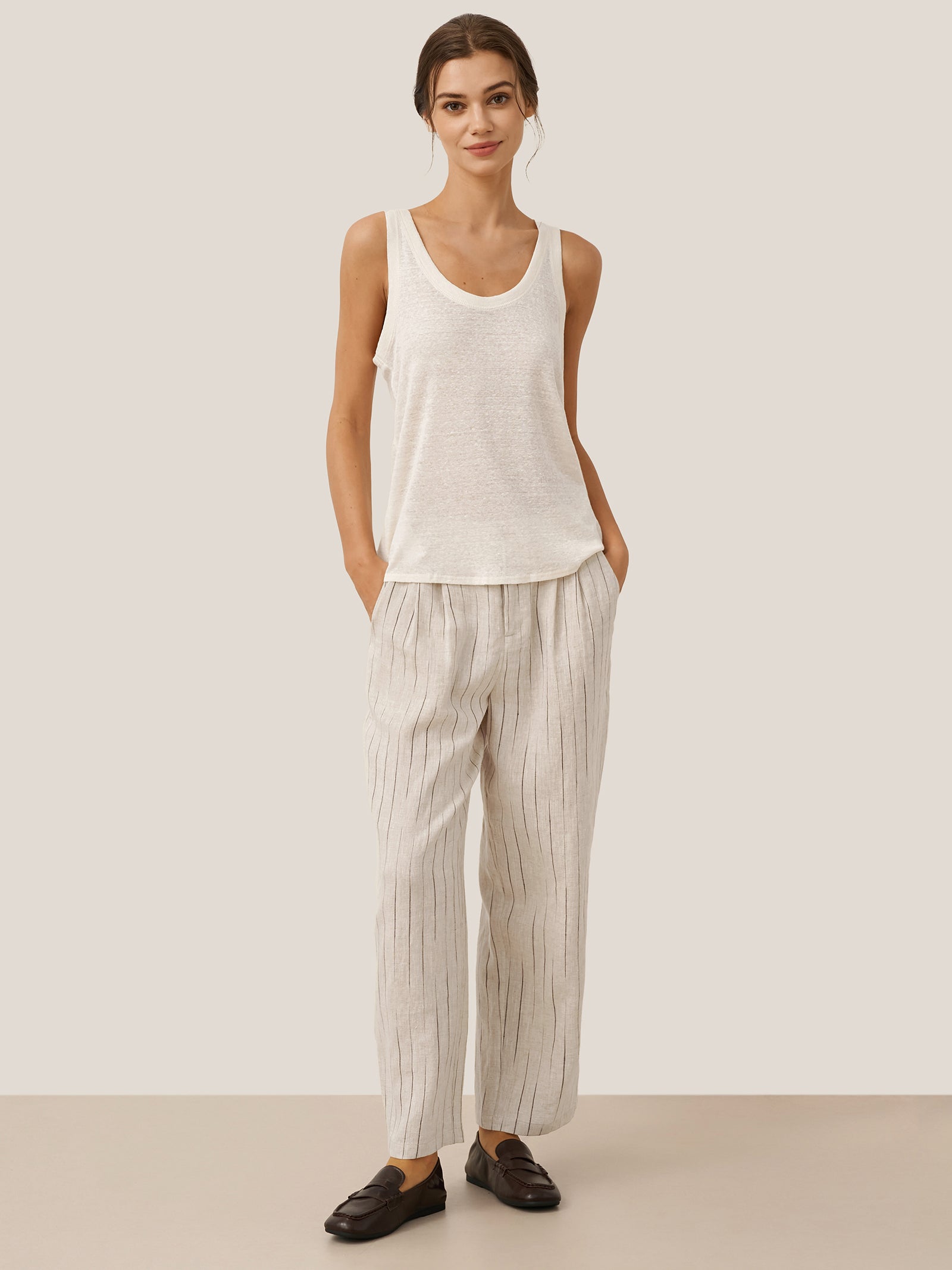 LINTICO 100% Linen Sketch Stripe Suit Set ELOISE — product on model