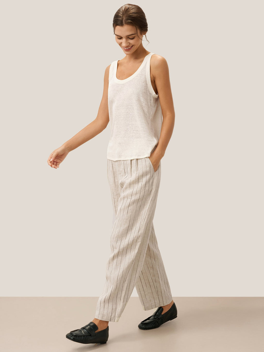 LINTICO 100% Linen Sketch Stripe Suit Set ELOISE — flat-lay composition