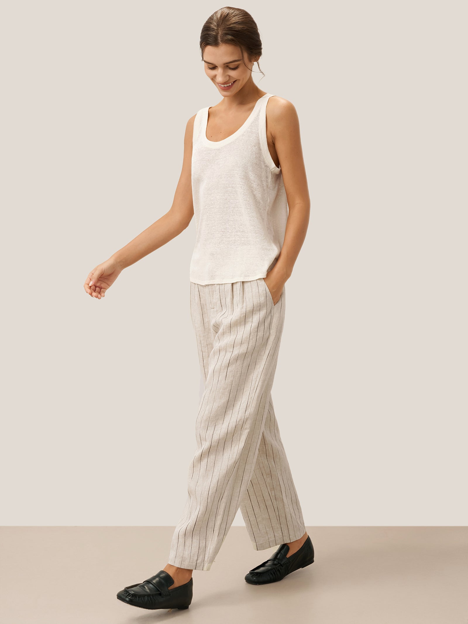LINTICO 100% Linen Sketch Stripe Suit Set ELOISE — flat-lay composition