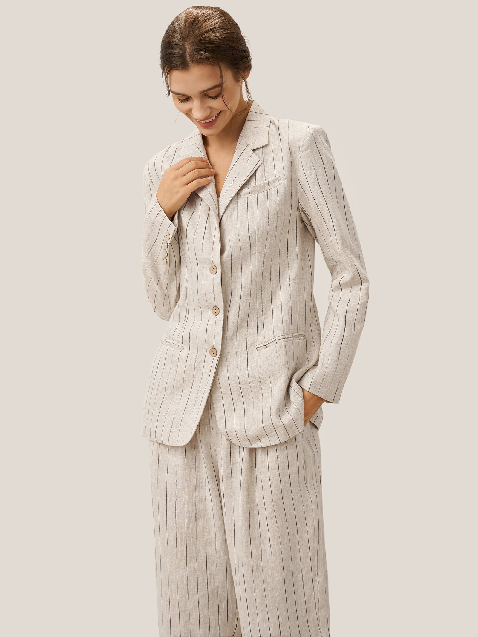 LINTICO LINTICO 100% Linen Sketch Stripe Suit Set ELOISE — construction detail
