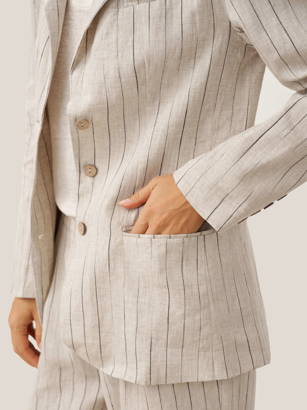 LINTICO LINTICO 100% Linen Sketch Stripe Suit Set ELOISE — detail shot 10