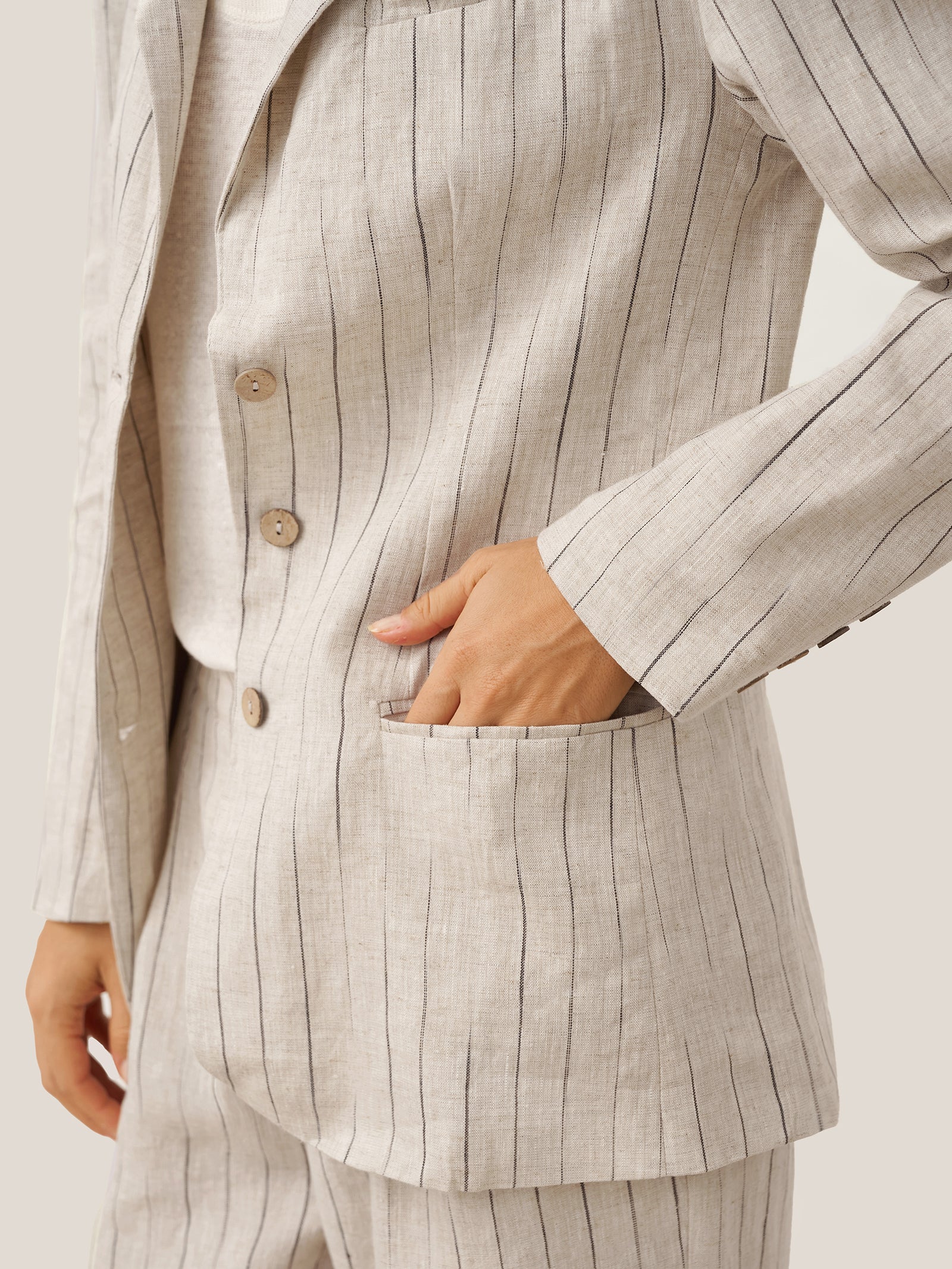 LINTICO LINTICO 100% Linen Sketch Stripe Suit Set ELOISE — detail shot 10