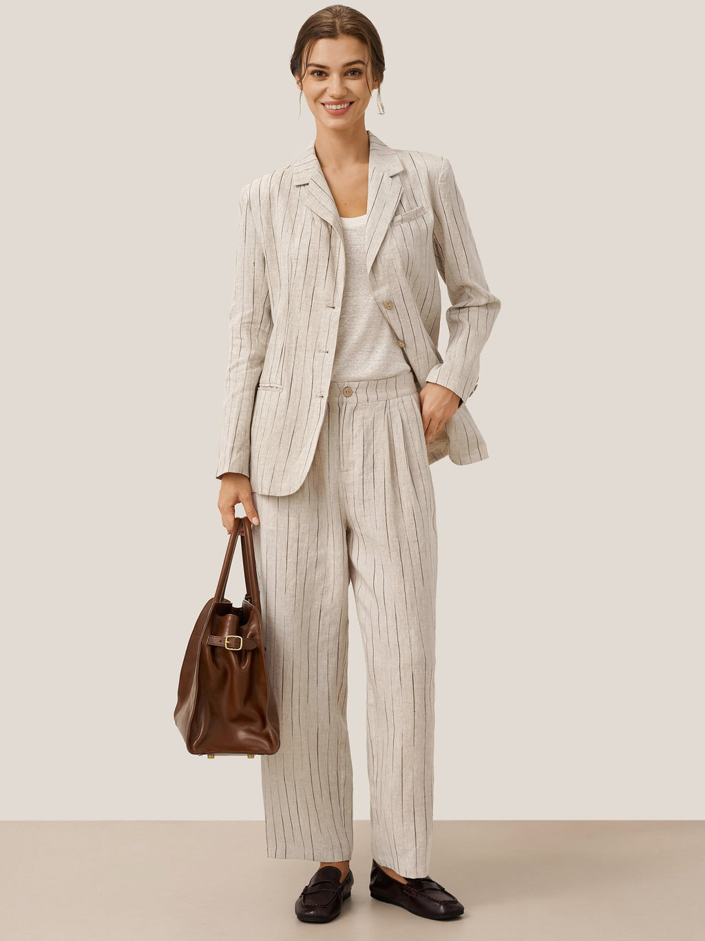 LINTICO 100% Linen Sketch Stripe Suit Set ELOISE — lifestyle context