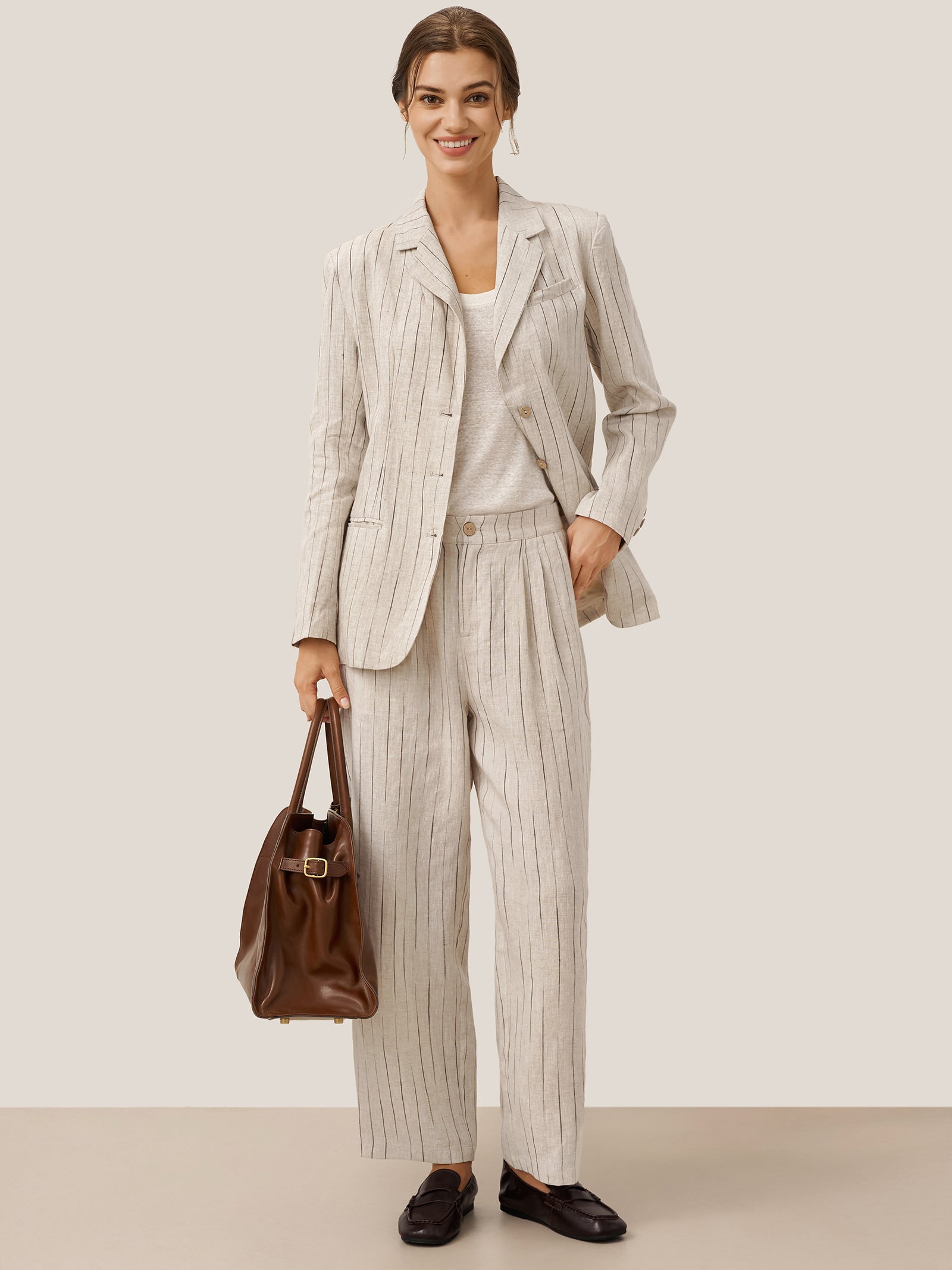 LINTICO 100% Linen Sketch Stripe Suit Set ELOISE — lifestyle context