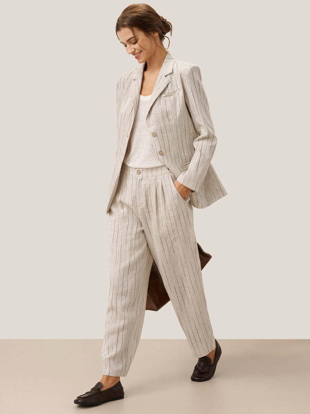 LINTICO 100% Linen Sketch Stripe Suit Set ELOISE — back view