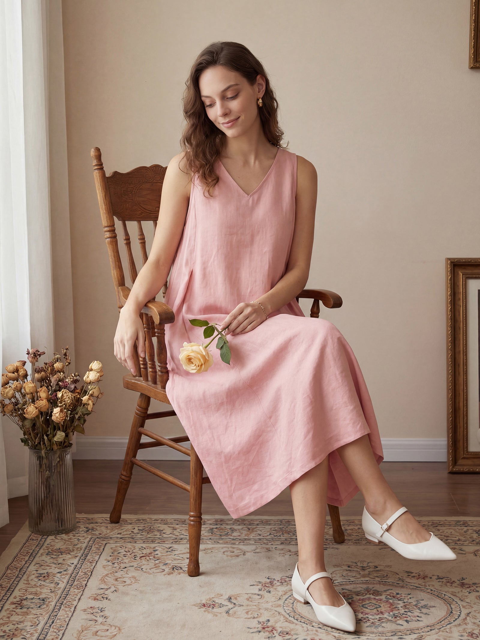 LINTICO 100% Linen Sleeveless A-Line Maxi Dress TARA — main product shot