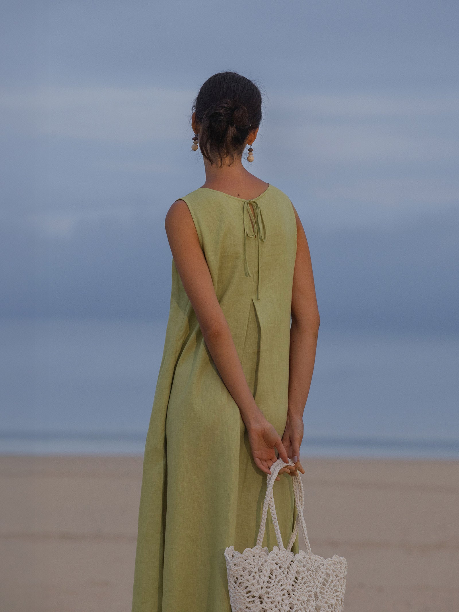 LINTICO 100% Linen Sleeveless A-Line Maxi Dress TARA — lifestyle worn / used context