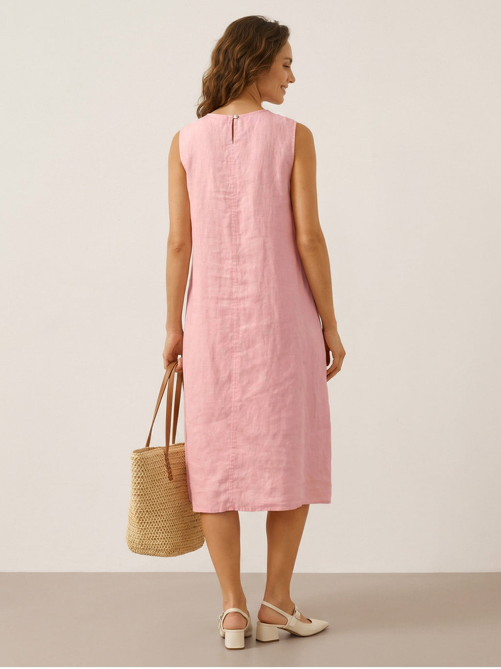 LINTICO 100% Linen Sleeveless Accordion Pleat Midi Dress TINA — detail shot 6