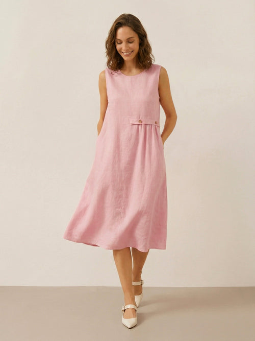 LINTICO 100% Linen Sleeveless Accordion Pleat Midi Dress TINA — construction detail