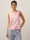 LINTICO 100% Linen Sleeveless Crescent Collar Top KARA — main product shot