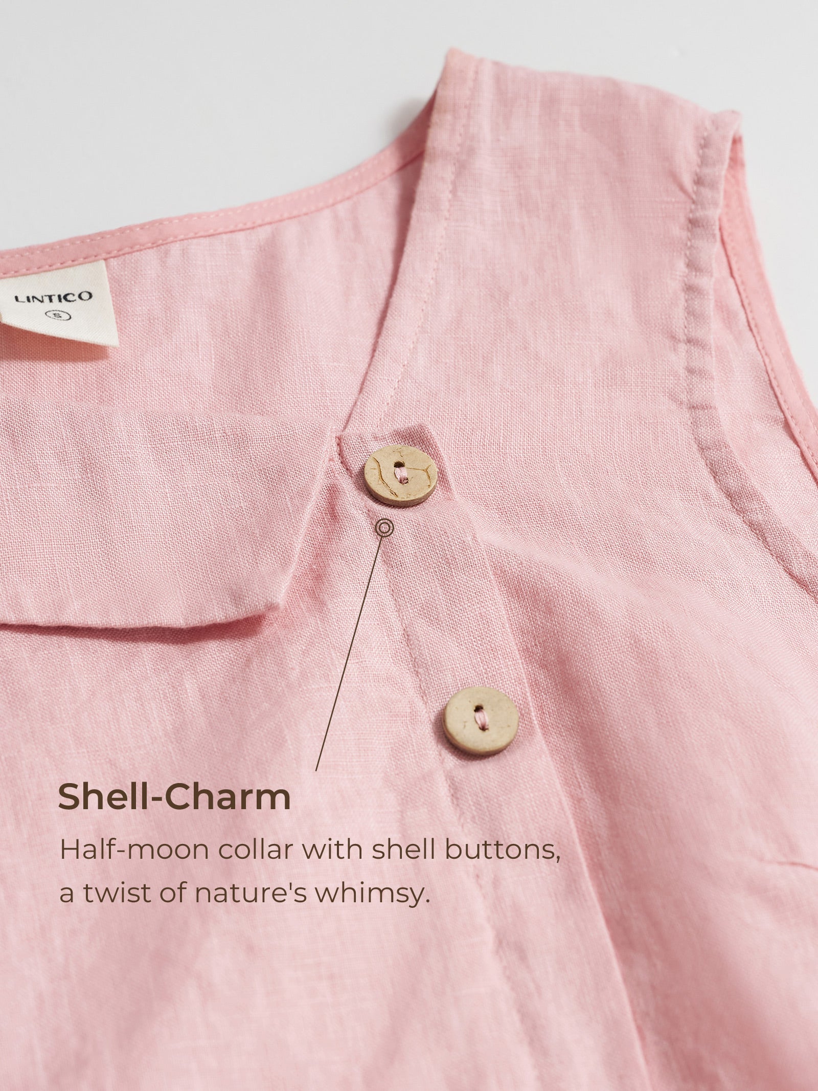 LINTICO 100% Linen Sleeveless Crescent Collar Top KARA — detail shot 6