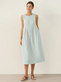 LINTICO 100% Linen Sleeveless Shoulder Button Midi Dress FREYA — detail shot 8