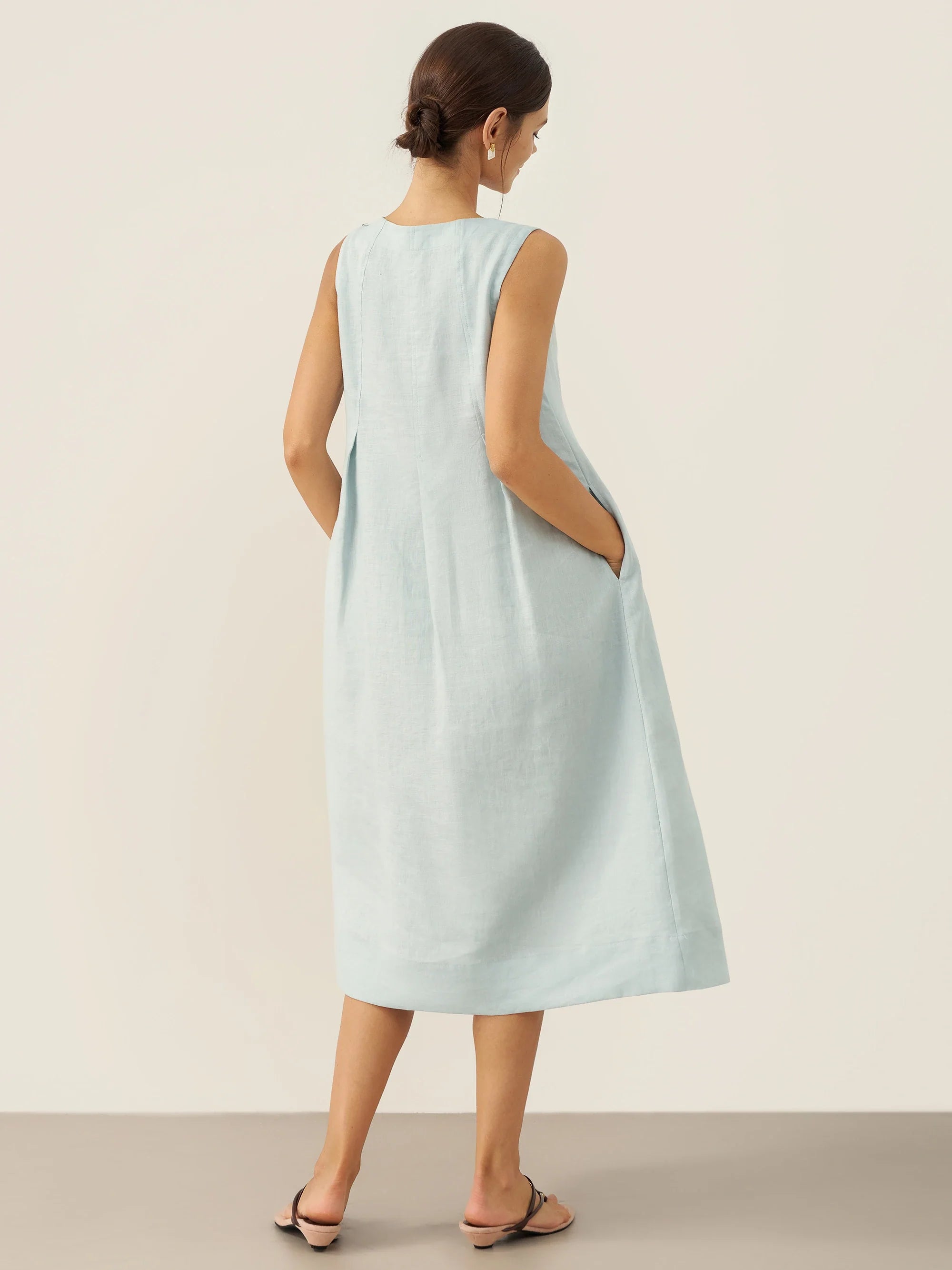 LINTICO 100% Linen Sleeveless Shoulder Button Midi Dress FREYA — detail shot 9