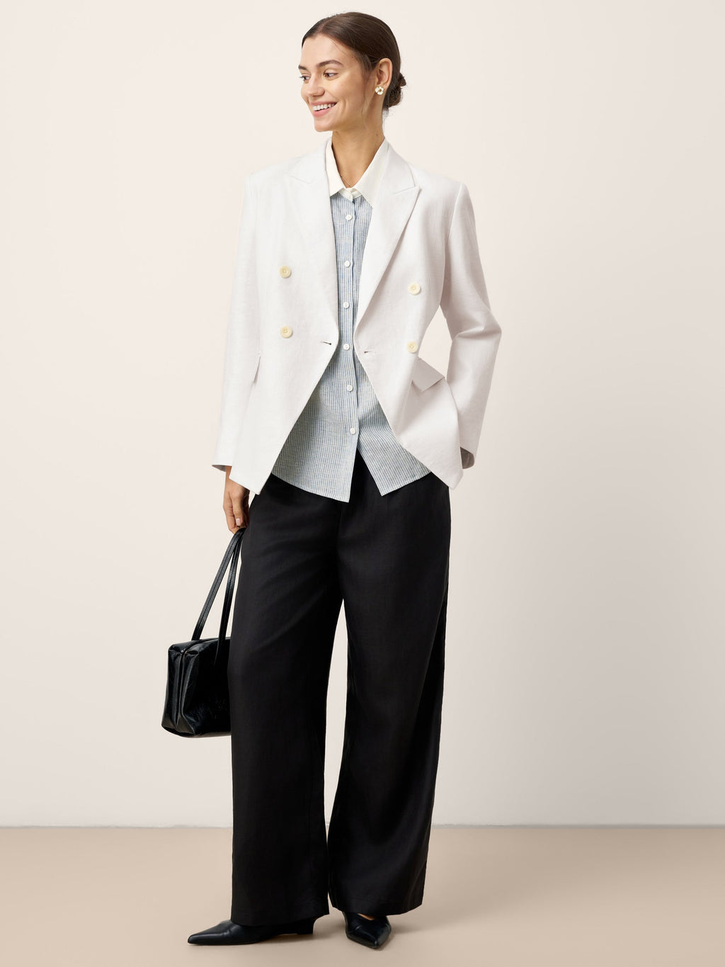 LINTICO LINTICO 100% Linen Striped Patchwork Pleat Shirt THEA — detail shot 9