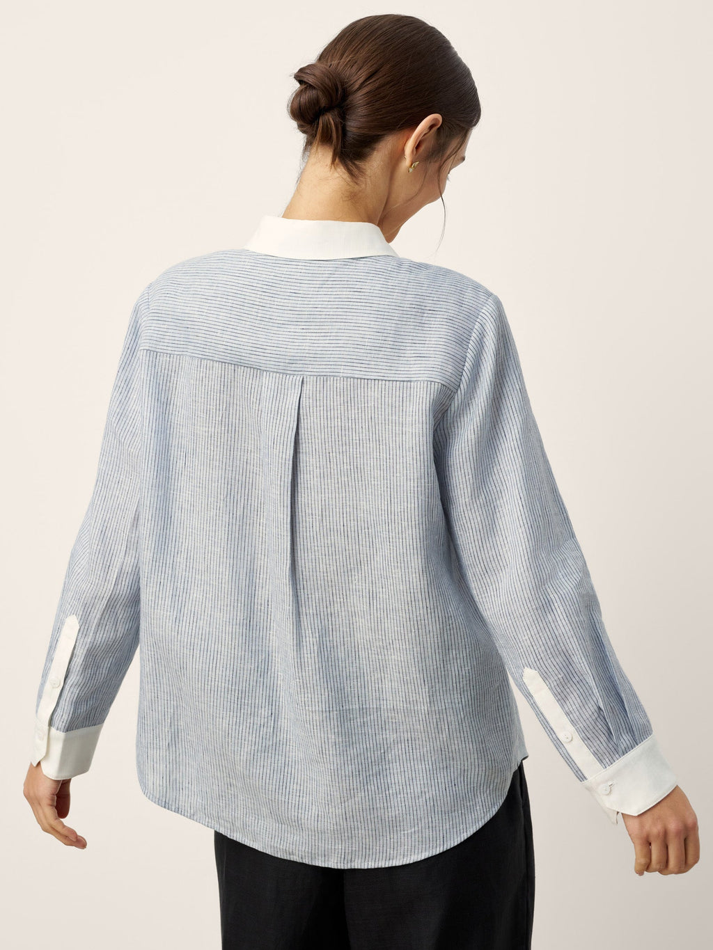 LINTICO LINTICO 100% Linen Striped Patchwork Pleat Shirt THEA — tops-shirts-linen blend category context