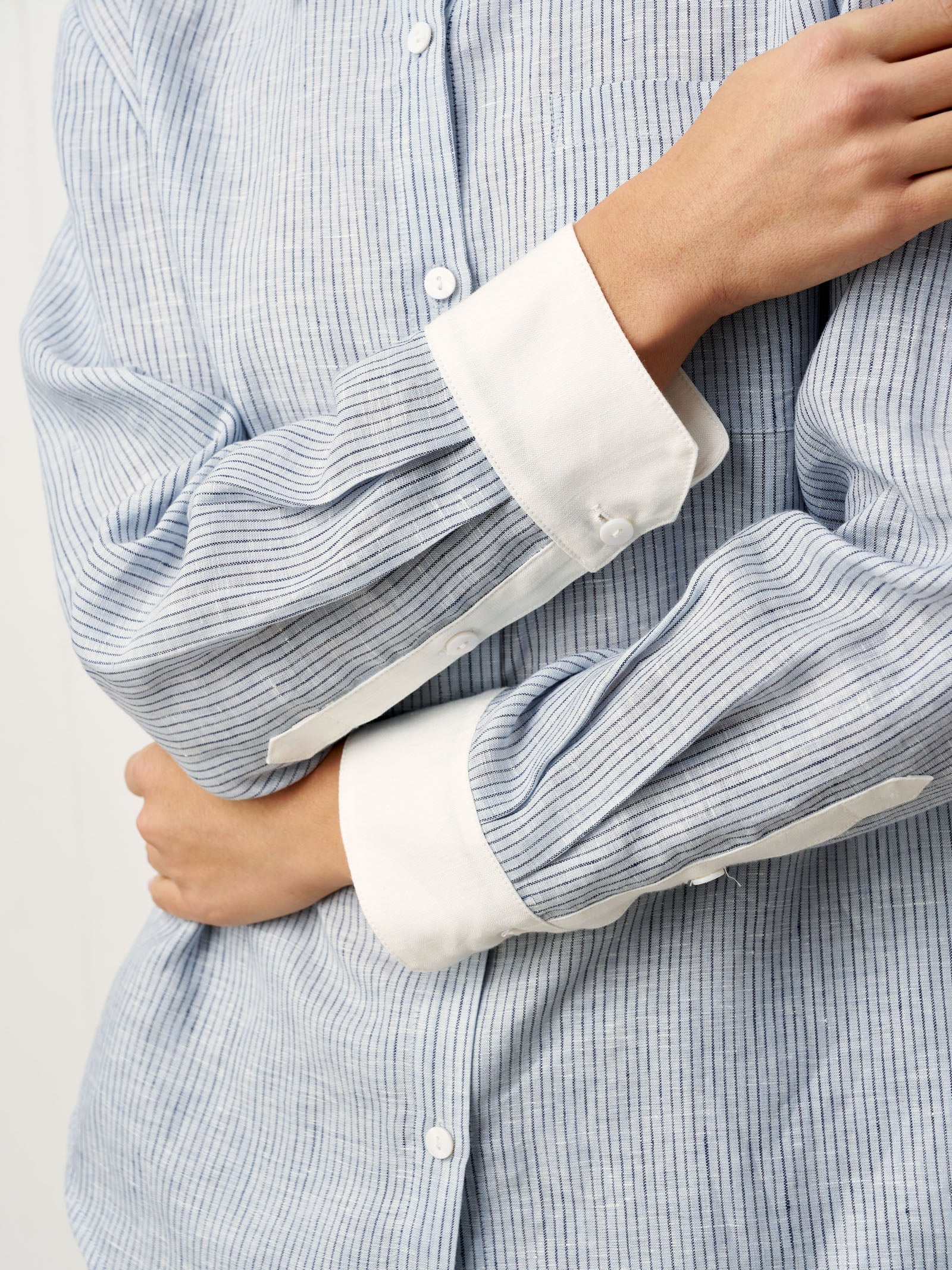 LINTICO LINTICO 100% Linen Striped Patchwork Pleat Shirt THEA — detail shot 6