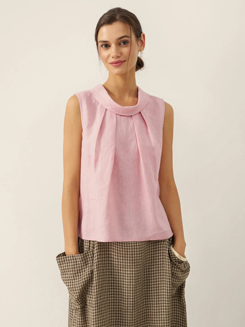 LINTICO 100% Linen Structured Collar Sleeveless Blouse BLAIR — main product shot