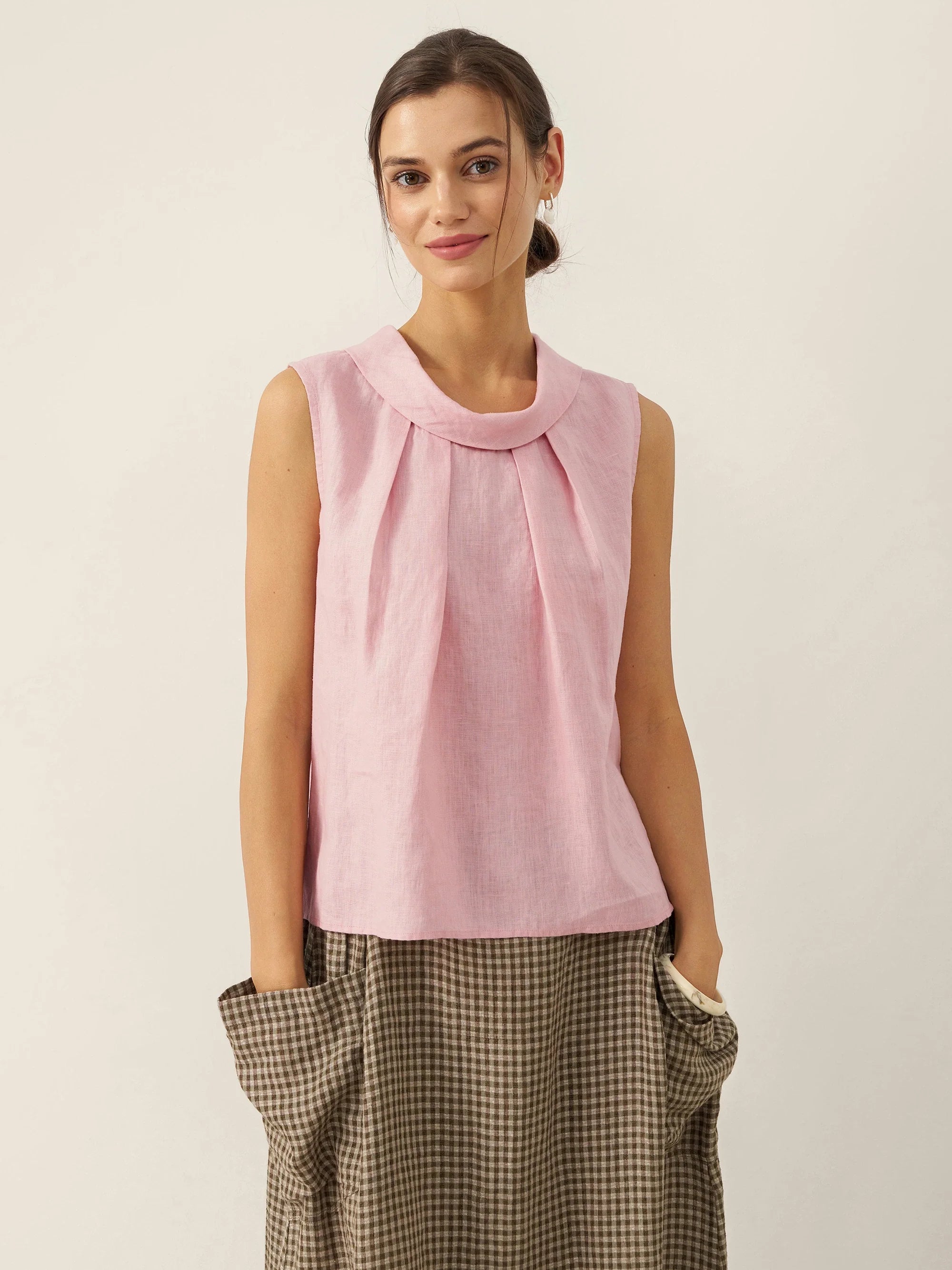 LINTICO 100% Linen Structured Collar Sleeveless Blouse BLAIR — main product shot
