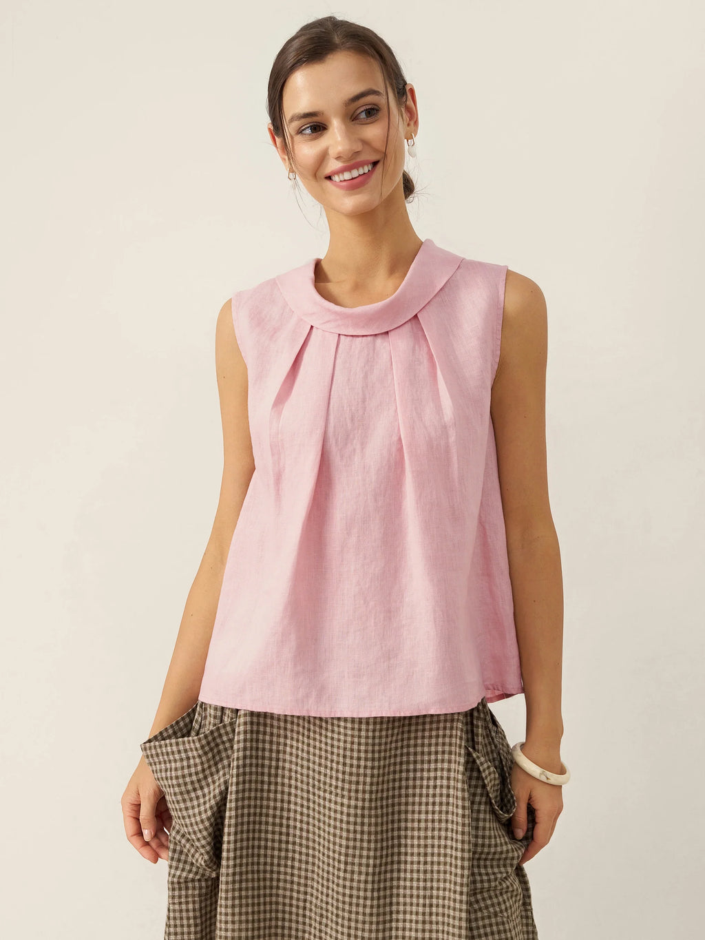 LINTICO 100% Linen Structured Collar Sleeveless Blouse BLAIR — detail shot 6