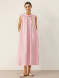 LINTICO 100% Linen Structured Collar Sleeveless Maxi Dress with Belt OPAL — main product shot