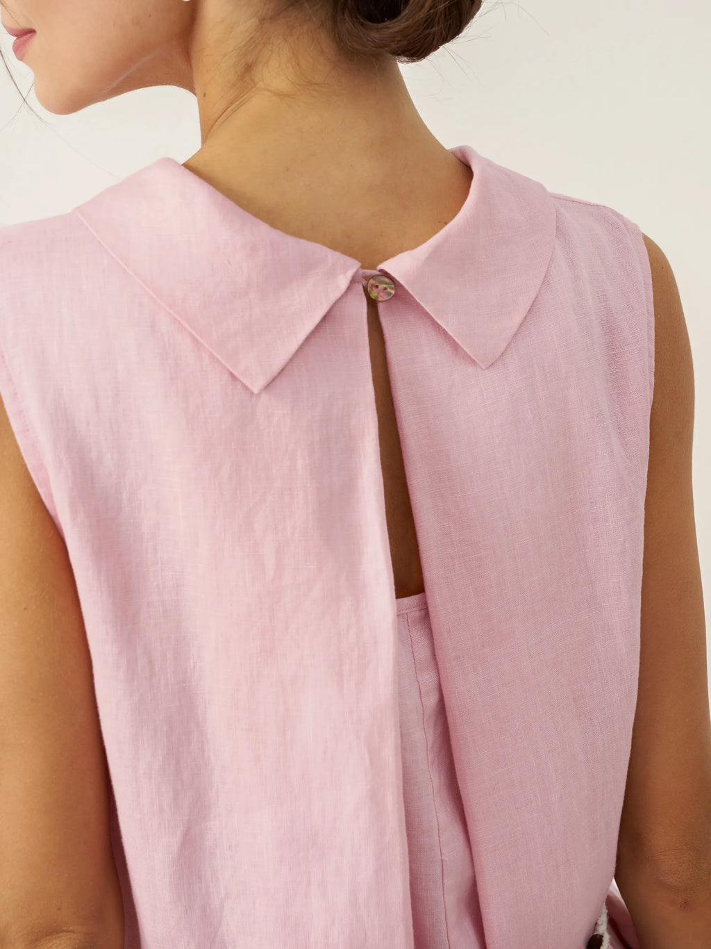 LINTICO 100% Linen Structured Collar Sleeveless Maxi Dress with Belt OPAL — lifestyle worn / used context