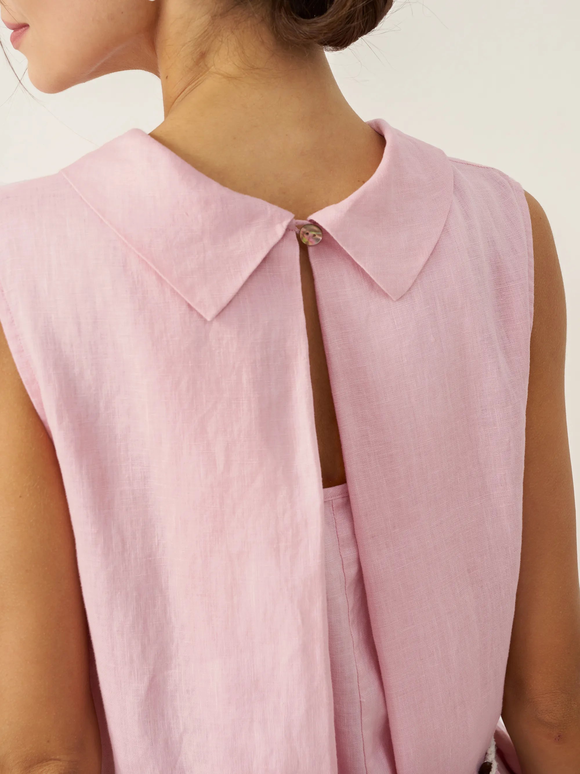 LINTICO 100% Linen Structured Collar Sleeveless Maxi Dress with Belt OPAL — lifestyle worn / used context