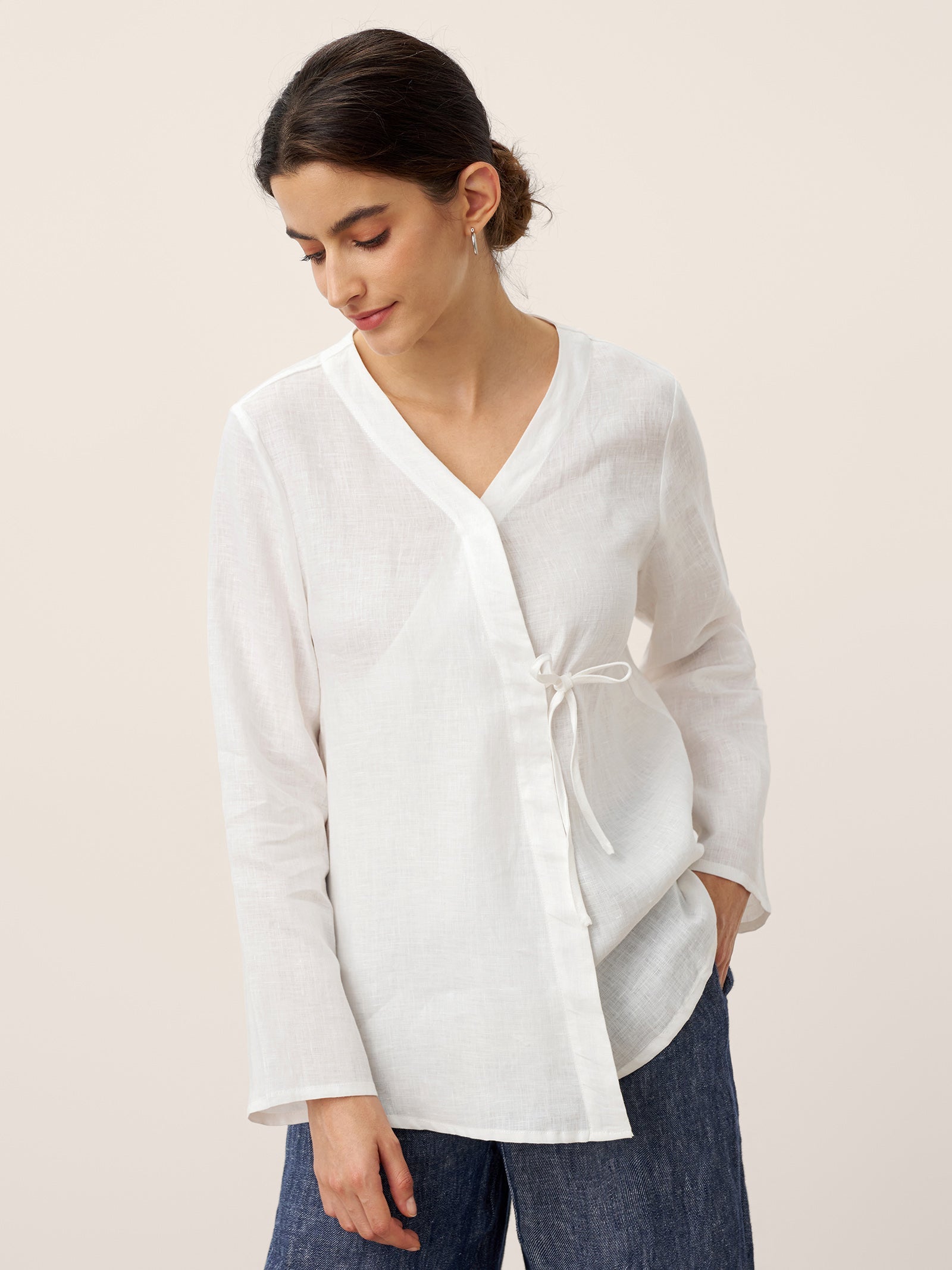 LINTICO LINTICO 100% Linen Tie Cardigan Top DAKOTA — detail shot 6