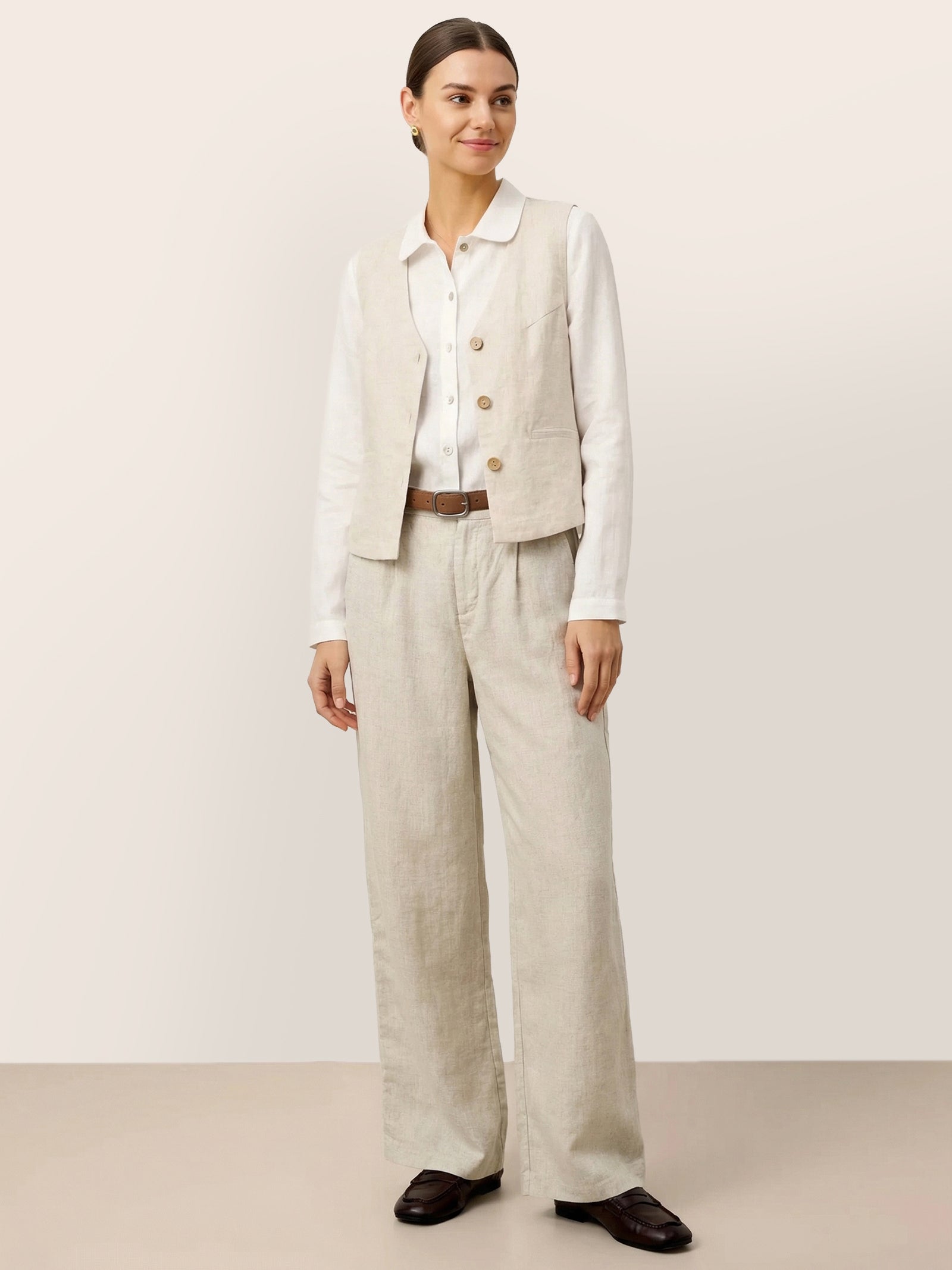 LINTICO 100% Linen V-Neck Buttoned Closure Vest DELIA — detail shot 9