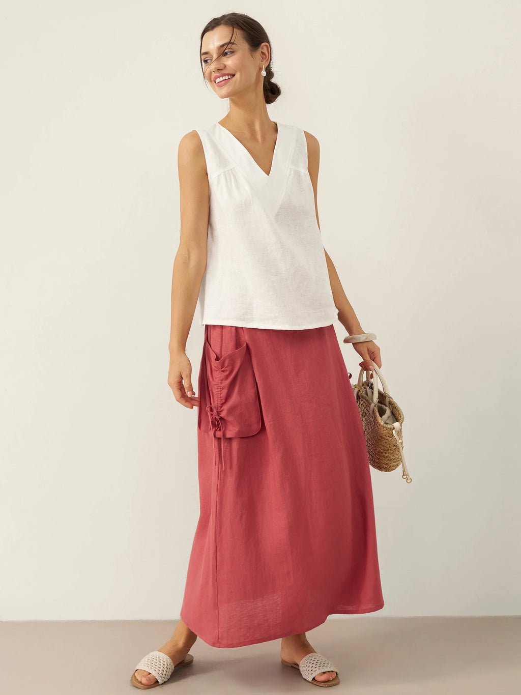 LINTICO 100% Linen Drawstring Pocket Skirt TESS — detail shot 6