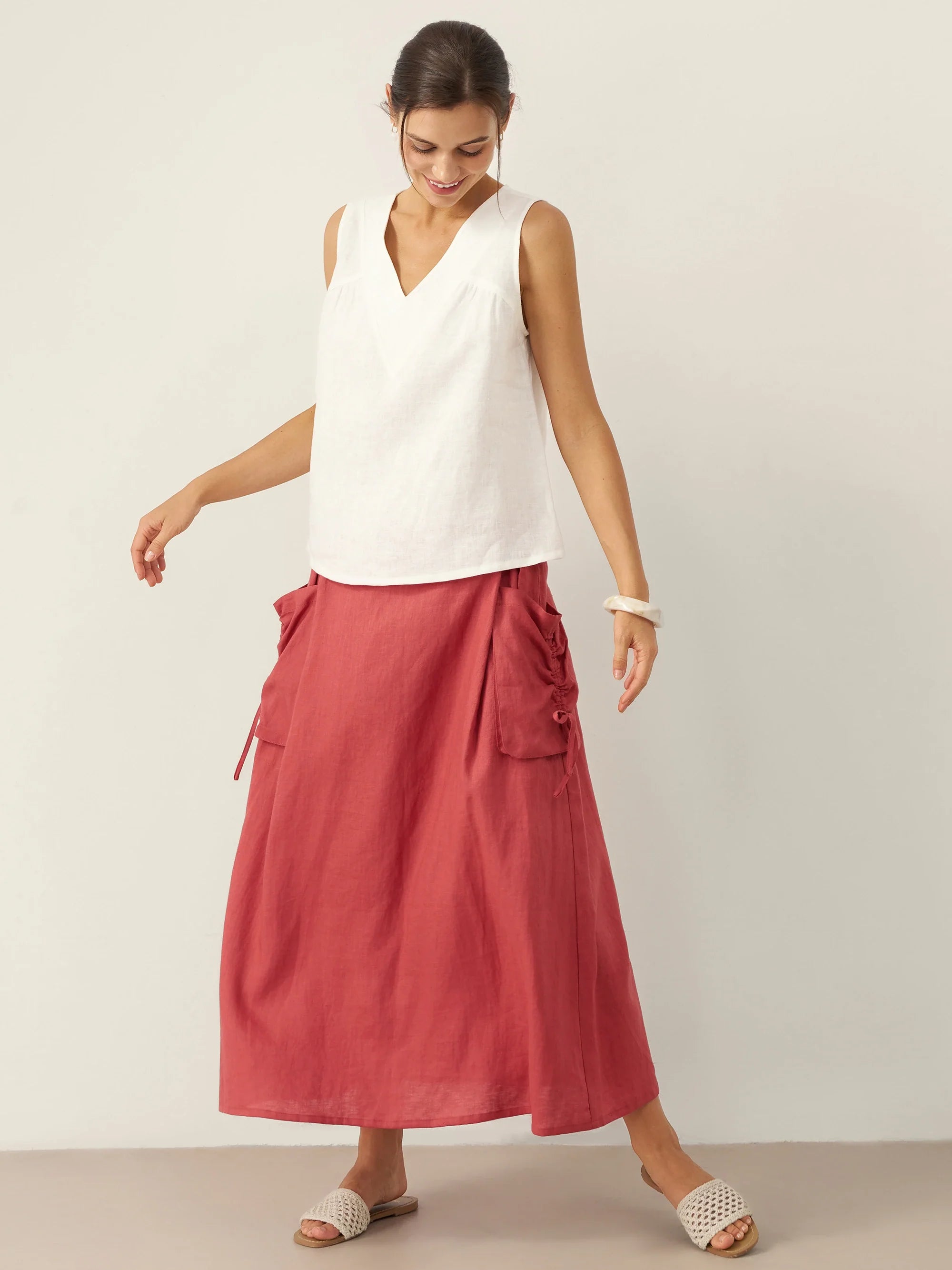 LINTICO 100% Linen Drawstring Pocket Skirt TESS — lifestyle worn / used context