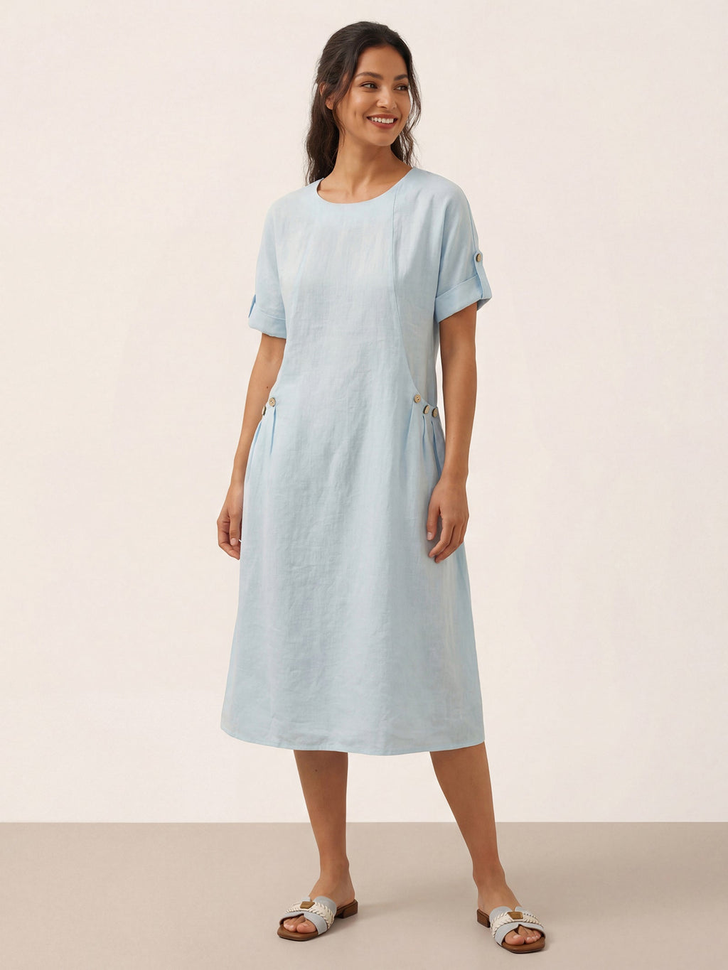 LINTICO 100% Linen Vintage A-Line Button Detail Maxi Dress AMIN — main product shot