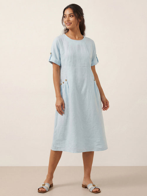 LINTICO 100% Linen Vintage A-Line Button Detail Maxi Dress AMIN — construction detail