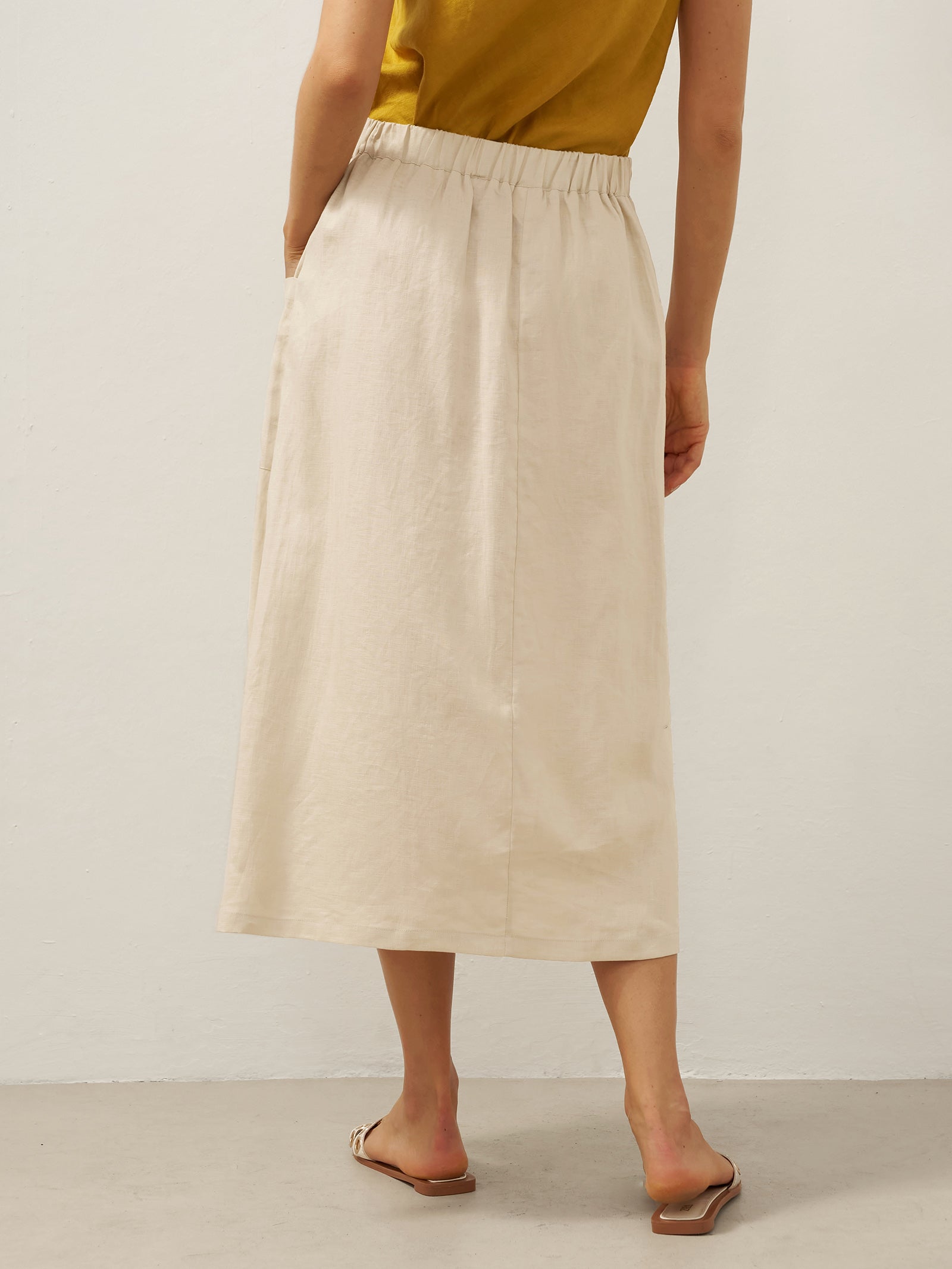 LINTICO 100% Linen Elastic Waist Angled Wrap Skirt FRESSA — comparison shot
