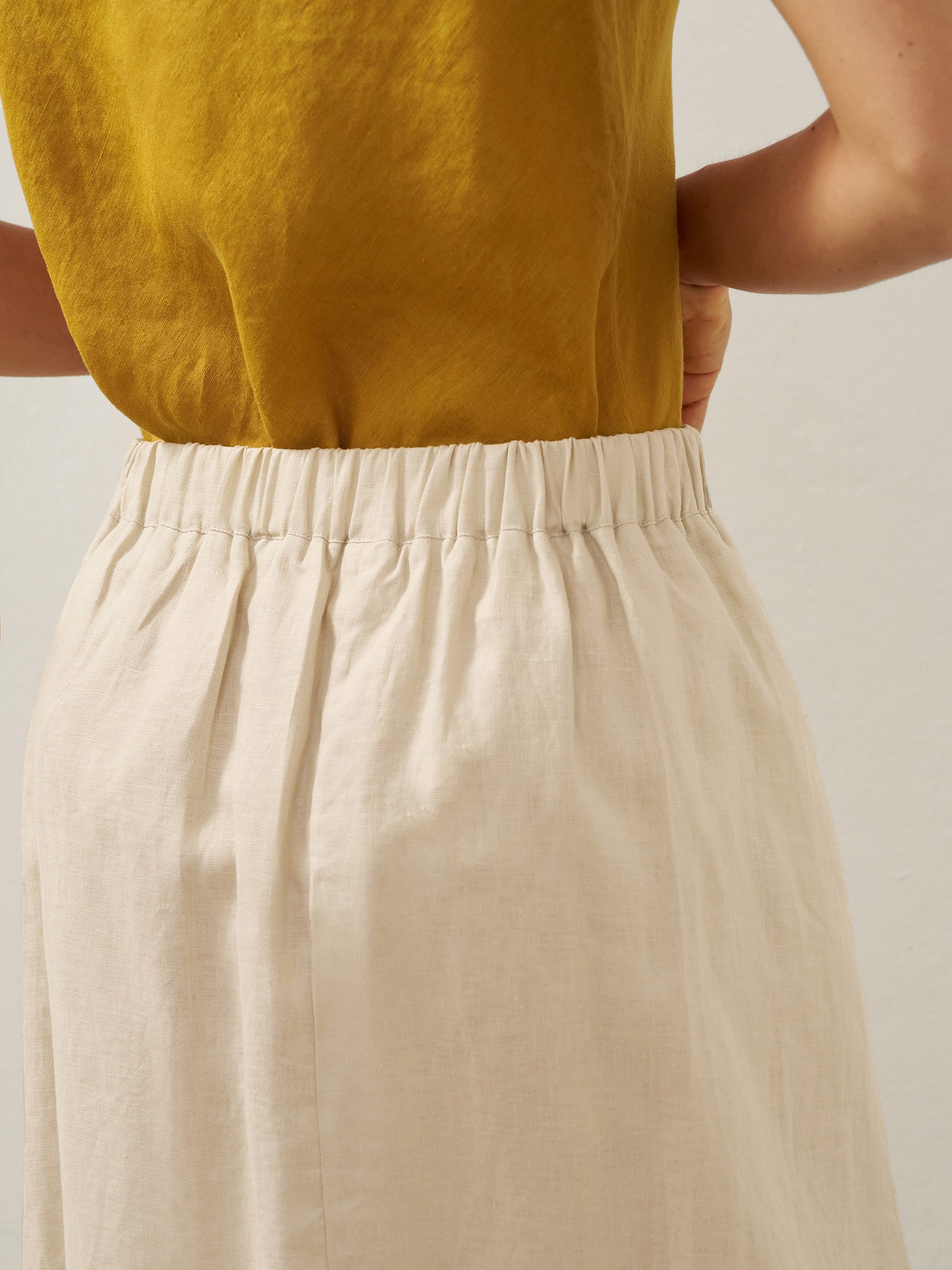 LINTICO 100% Linen Elastic Waist Angled Wrap Skirt FRESSA — size reference
