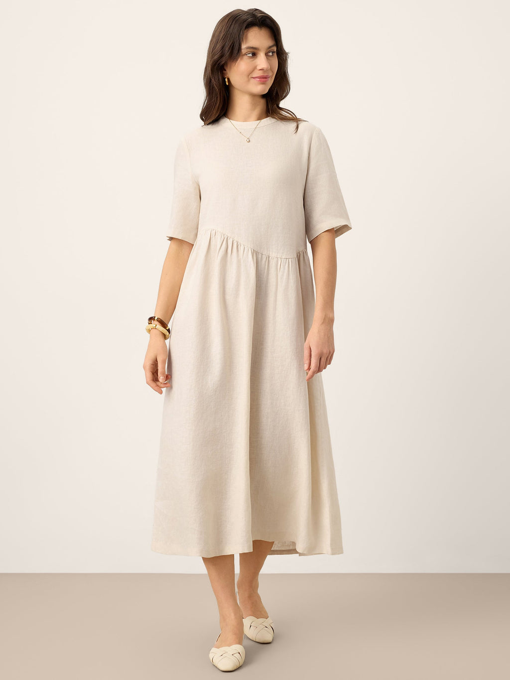 LINTICO 100% Linen Arch-Seam Fluid Maxi Dress EUDORA — main product shot