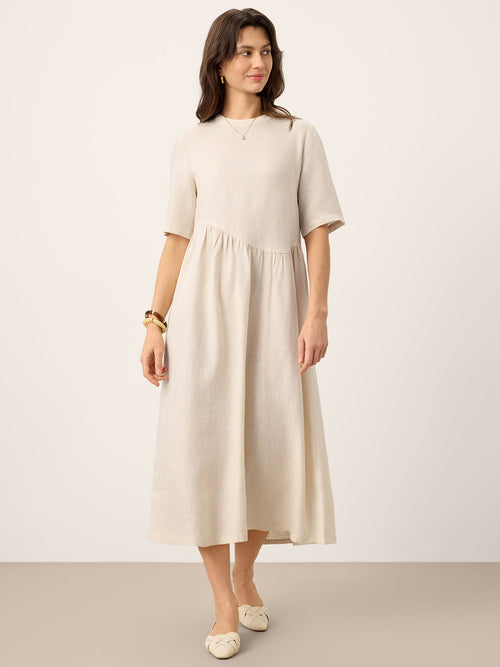 LINTICO 100% Linen Arch-Seam Fluid Maxi Dress EUDORA — main product shot