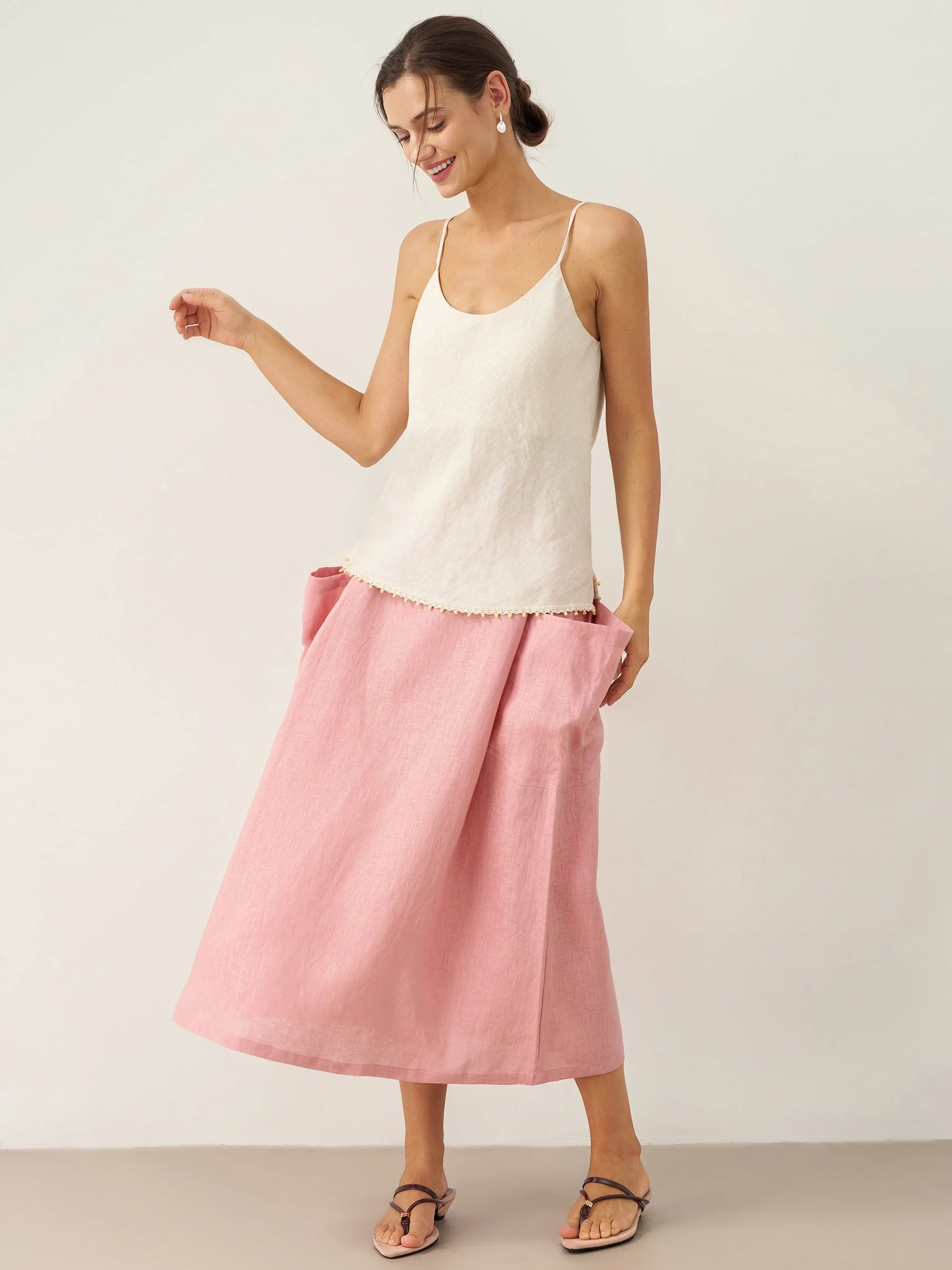 LINTICO 100% Linen Beaded Hem Camisole Bree — side view