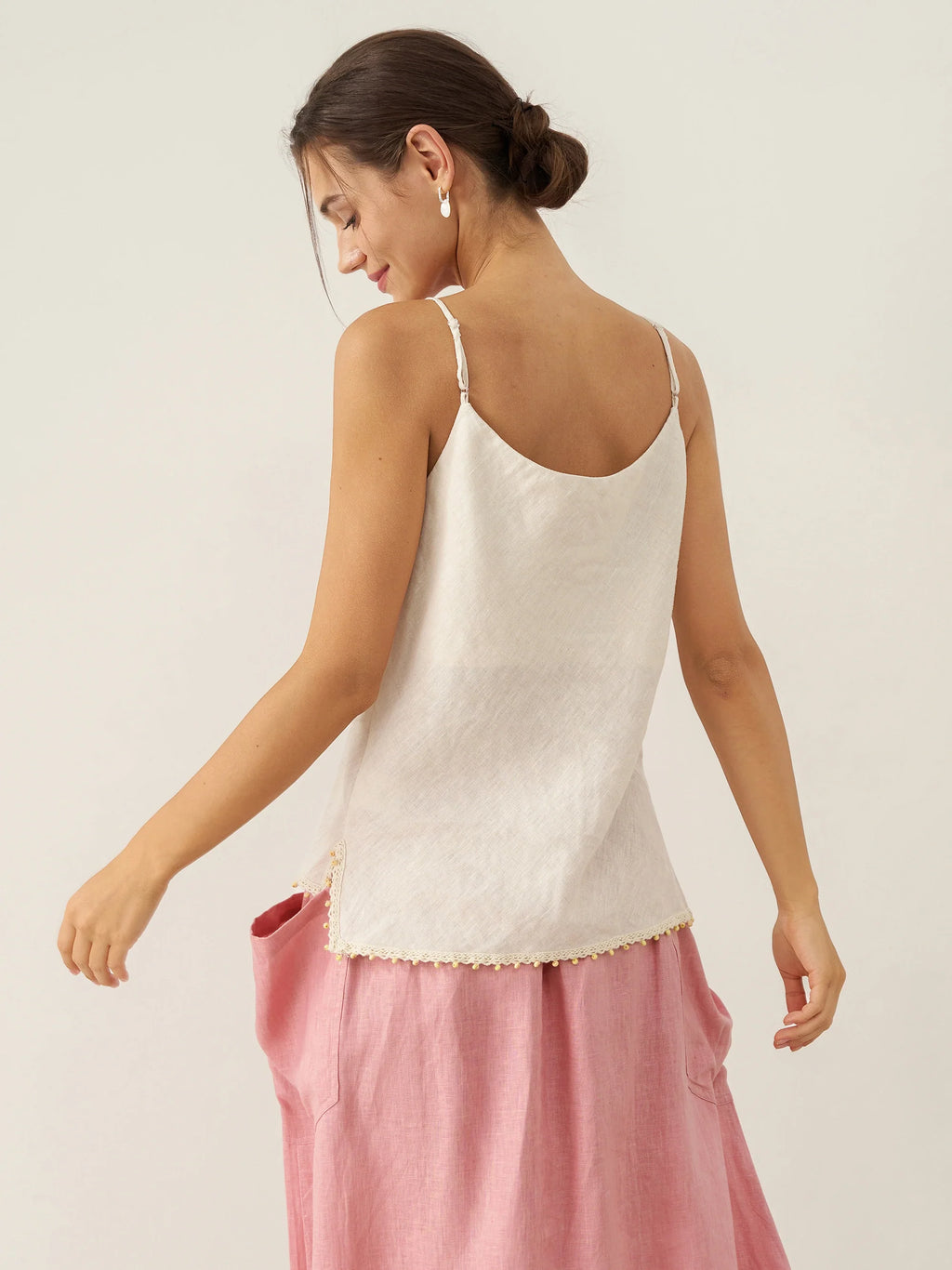 LINTICO 100% Linen Beaded Hem Camisole Bree — product on model