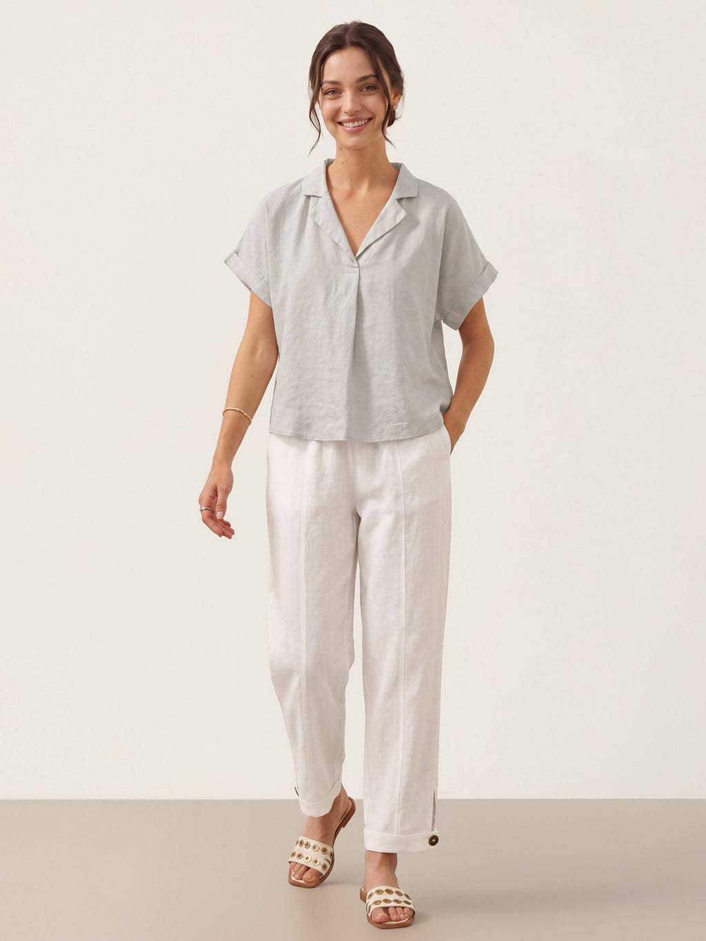 LINTICO 100% Linen Blazer-Inspired Pullover Top DINA — detail shot 9