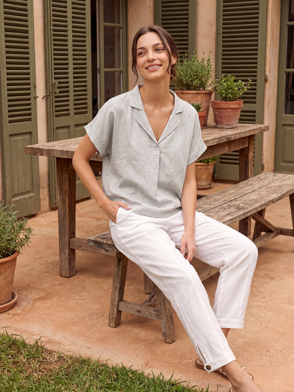 LINTICO 100% Linen Blazer-Inspired Pullover Top DINA — tops-blouses-linen category context