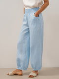 LINTICO 100% Linen Broad Elastic Waistband Pants TALIA — main product shot