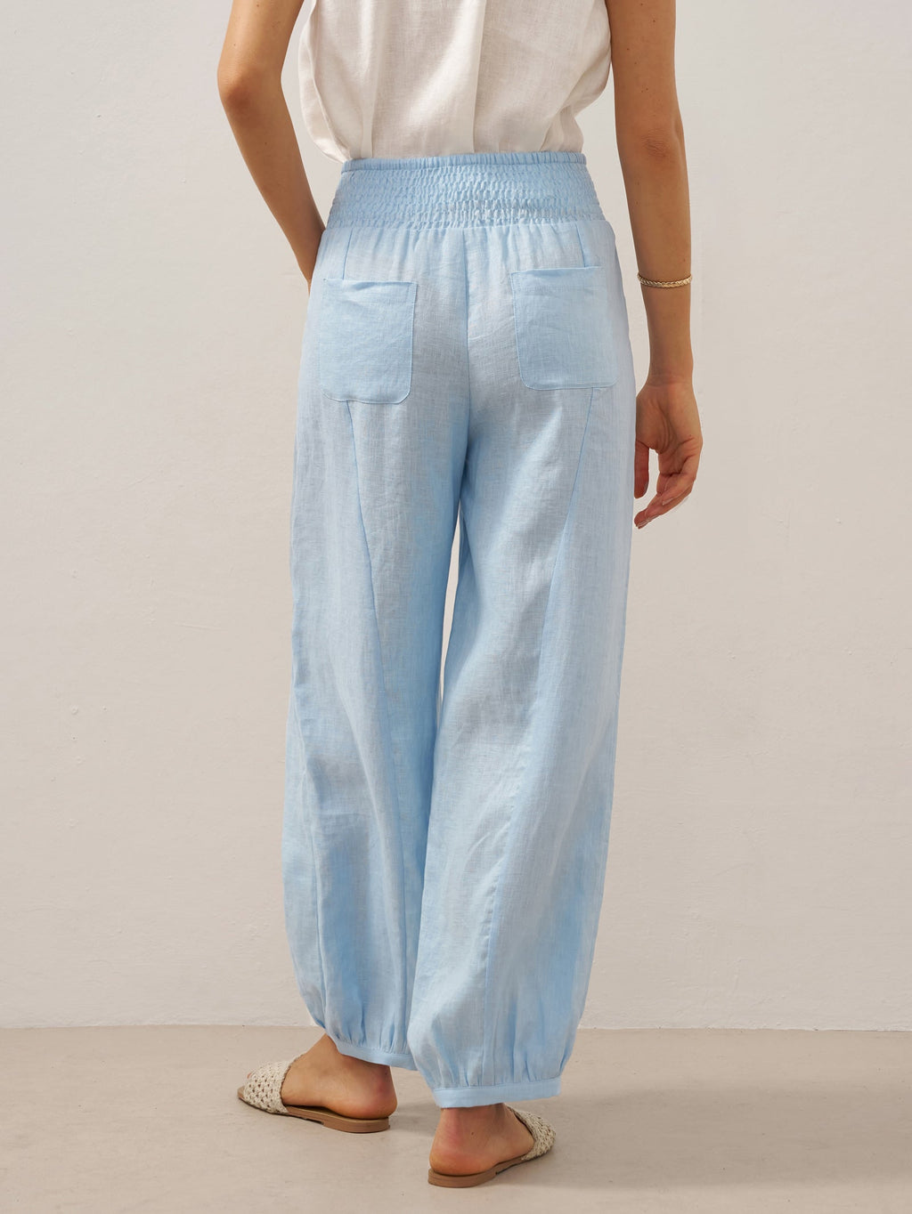 LINTICO 100% Linen Broad Elastic Waistband Pants TALIA — side view