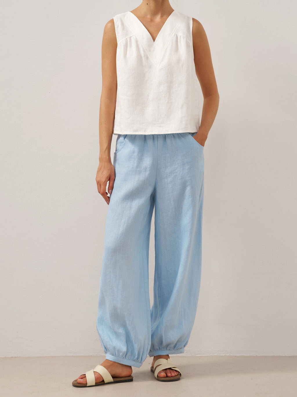 LINTICO 100% Linen Broad Elastic Waistband Pants TALIA — color detail