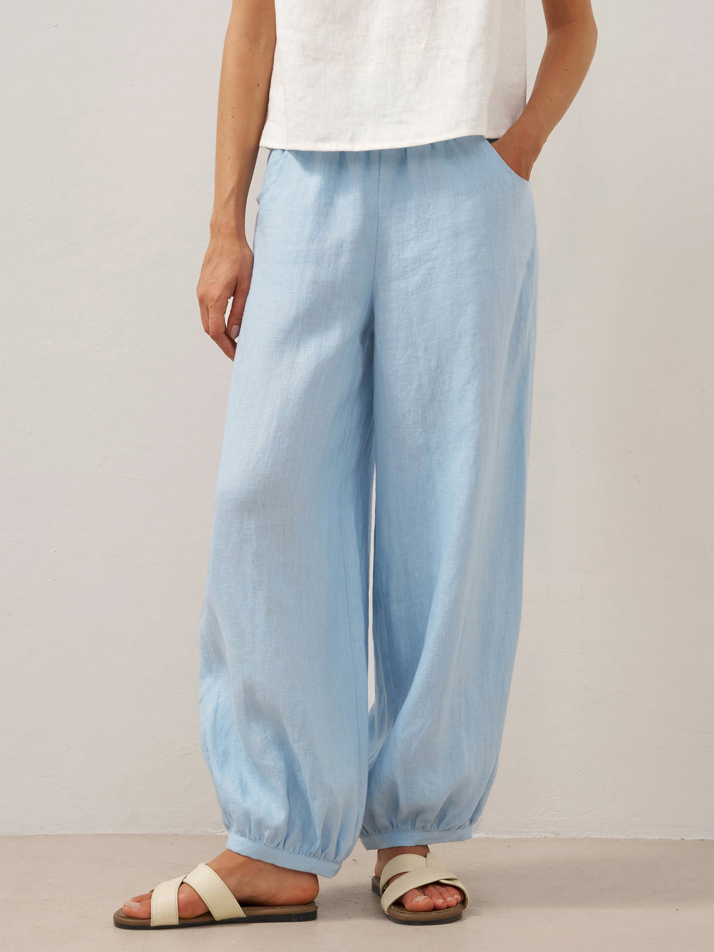LINTICO 100% Linen Broad Elastic Waistband Pants TALIA — size reference