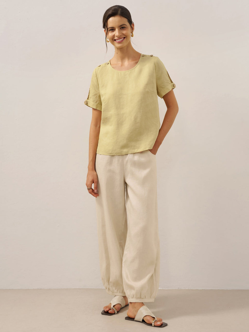 LINTICO 100% Linen Broad Elastic Waistband Pants TALIA — detail shot 6