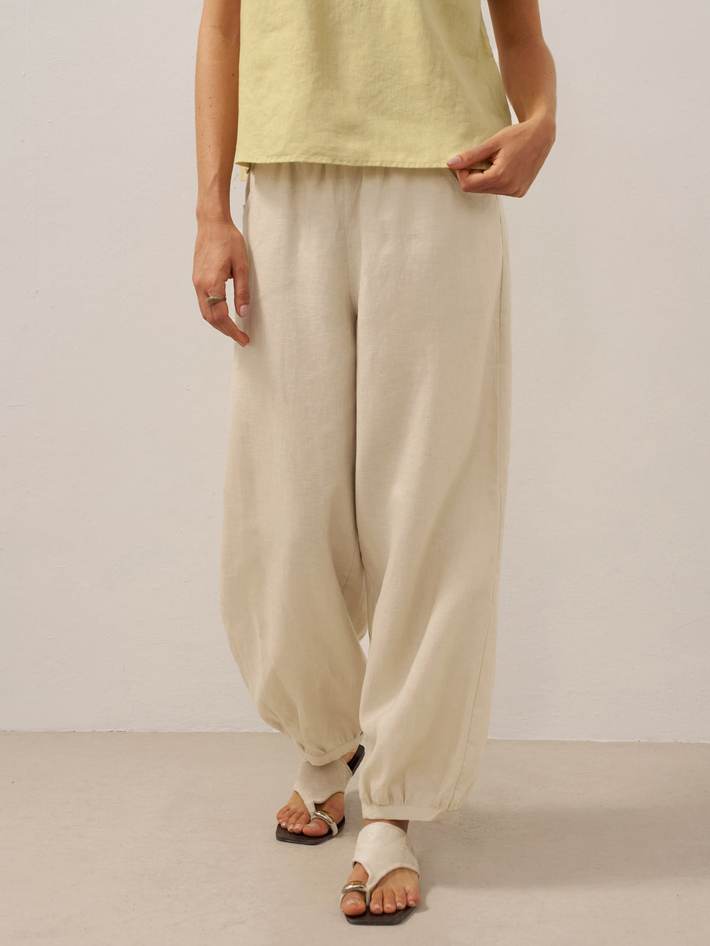 LINTICO 100% Linen Broad Elastic Waistband Pants TALIA — bottoms-pants-linen category context