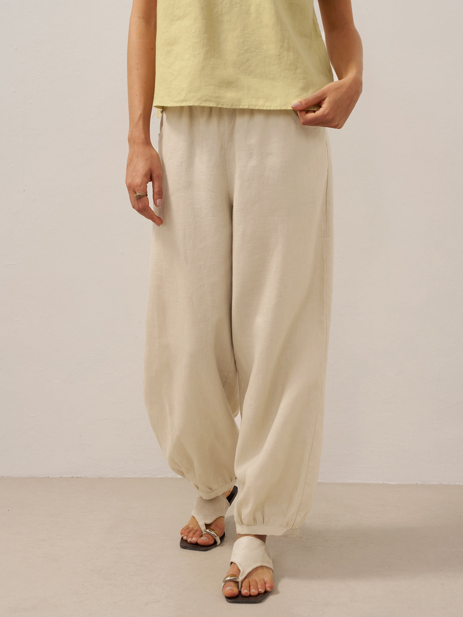 LINTICO 100% Linen Broad Elastic Waistband Pants TALIA — bottoms-pants-linen category context