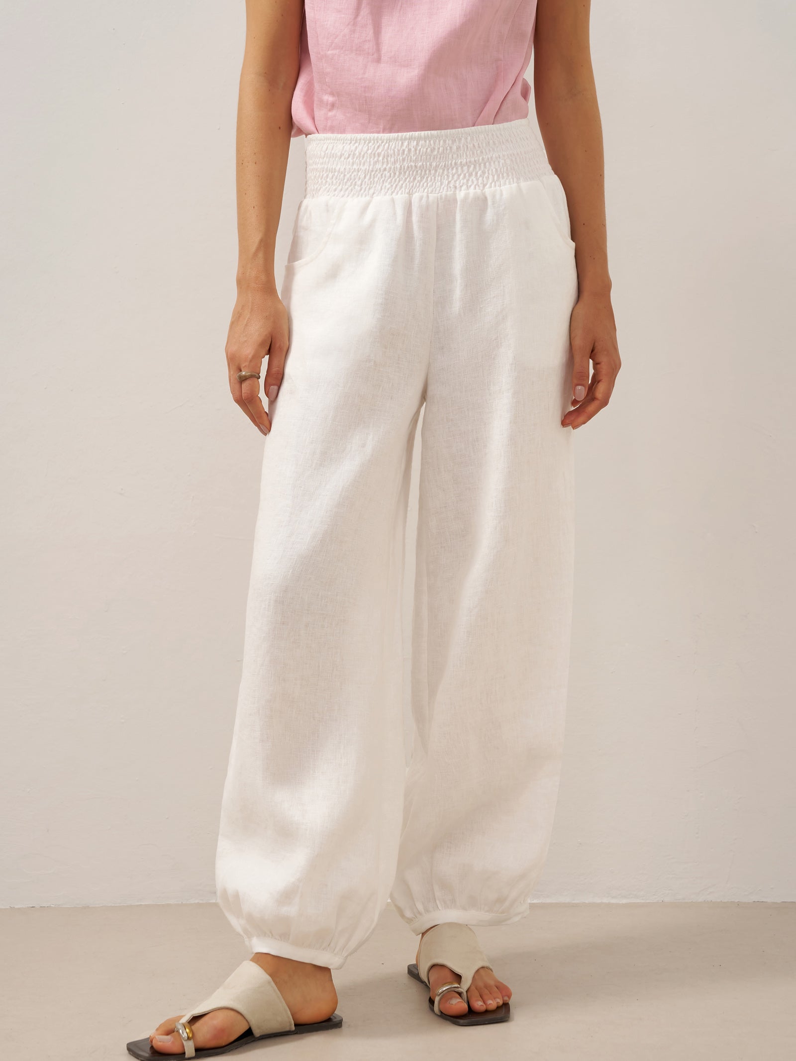 LINTICO 100% Linen Broad Elastic Waistband Pants TALIA — detail shot 9